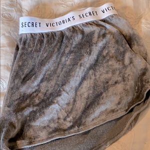 Victoria Swcret grey crushed velvet lounge shorts